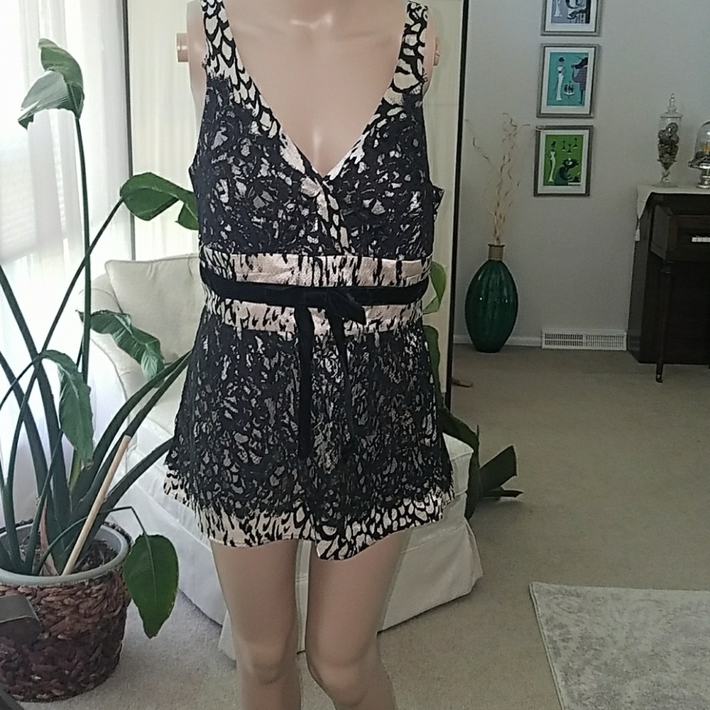 Silk and lace tie detail tank top